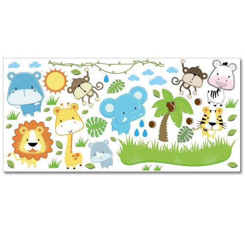 Wandkings Baby Safari Tiere Wandsticker XL Set, 50 Aufkleber, Gesamtfläche 130 x 70 cm
