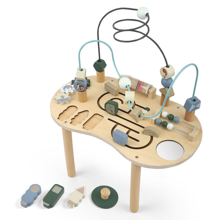 Holz-Aktivitätstisch für Kinder, Baby Montessori Spielzeug 7-in-1 Spieltisch ab 3 Jahr, Activity Cen