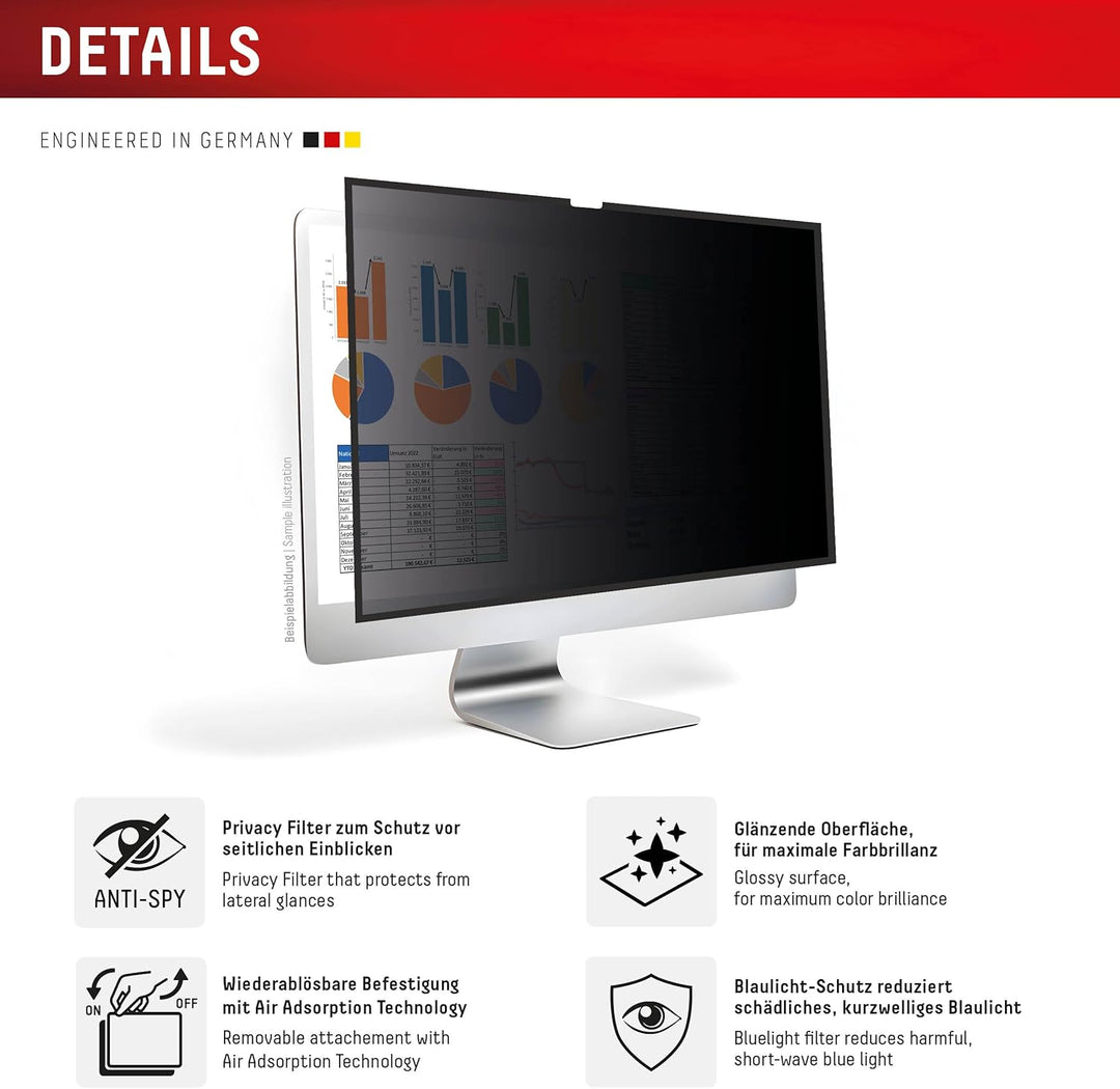 Displex PRIVACY SAFE Magnetischer 2-Wege Blickschutzfilter für Apple iMac 24" M1 (2021)/ M3 (2023)/