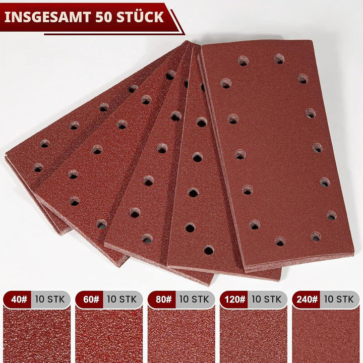 BIGP Schleifpapier Set 50 Stück (230x115 mm) - Klett-Schleifblätter für Schwingschleifer mit 14-Loch