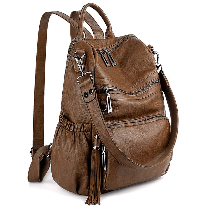 UTO Damen Rucksack PU Washed Leder Modischer Multifunktionsrucksack mit Quastendesign Lässige Schult