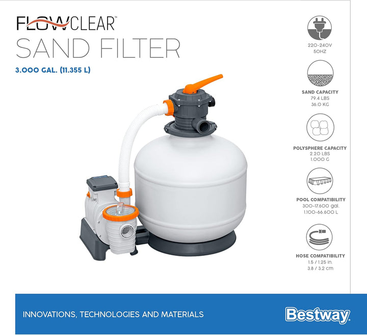 Bestway Water_Pump Flowclear Sandfilterpumpe für Pool 11 355 l 11 355 l/h, 11 355 l/h