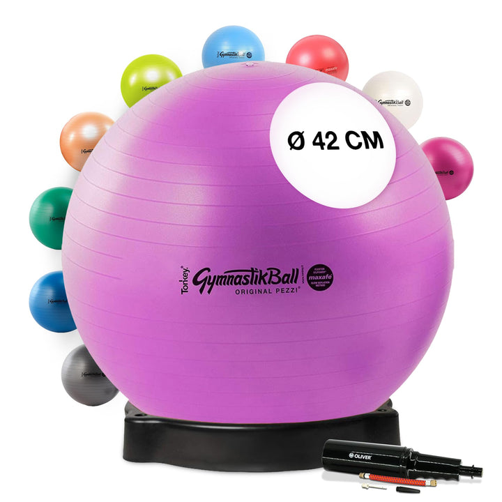 Pezzi - Gymnastikball Original Pezziball MAXAFE 42cm mit Ballschale & Oliver Rapid Pumpe – Sitzball