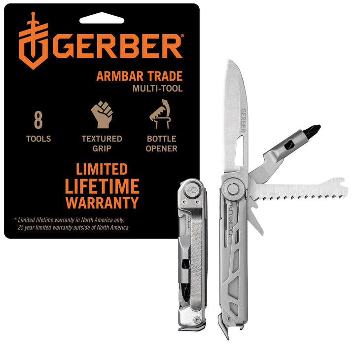 Gerber Gear Armbar Trade 8-in-1-Multifunktionswerkzeug – 6,3 cm Glatte Klinge, Brechstange, Hammer –