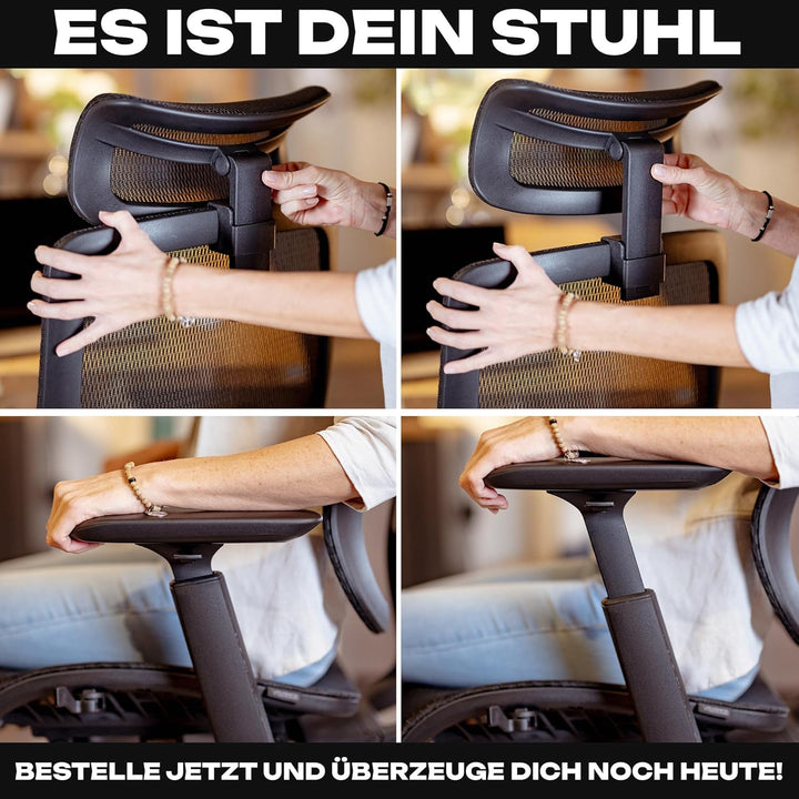VALKENSTOL M6 Bürostuhl Ergonomisch - Auch für Grosse Menschen, Mesh-Sitz Ergonomischer Bürostuhl Ch
