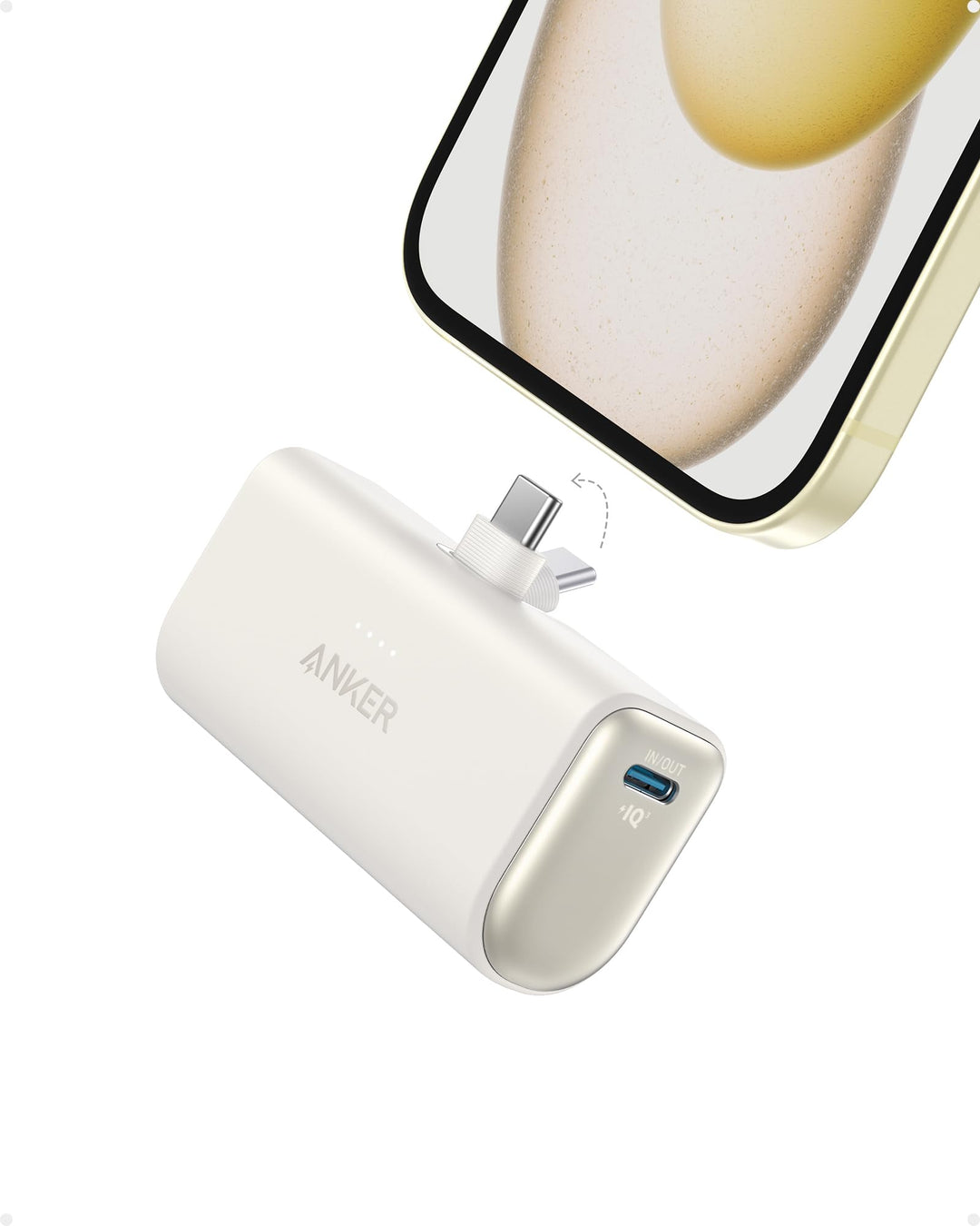 Anker Nano Powerbank, 5000mAh Powerbank 22.5W, Integrierter Faltbarer USB-C Konnektor, Kompatibel mi
