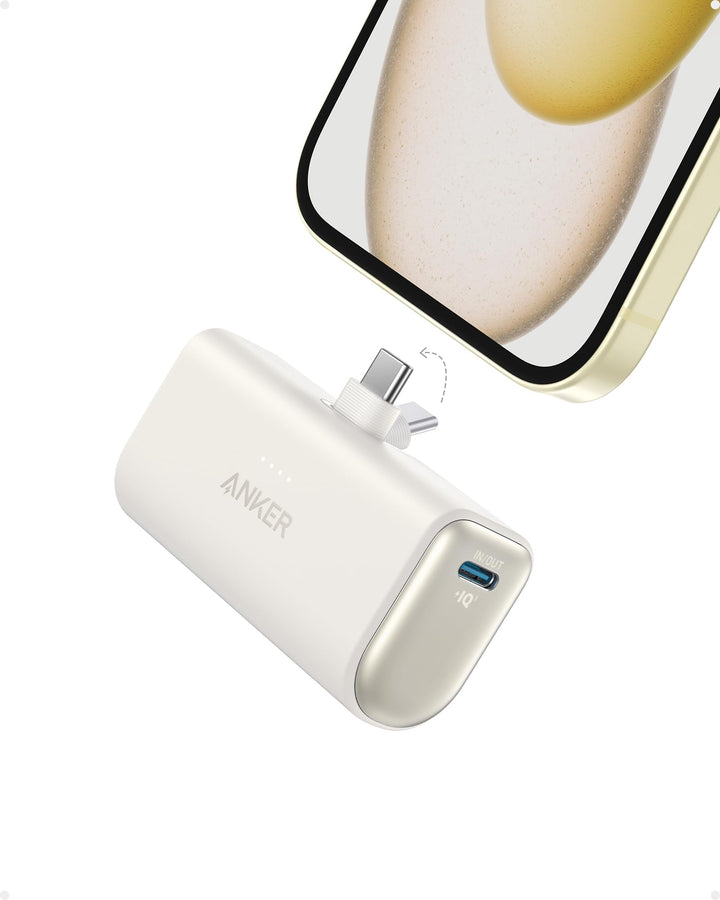 Anker Nano Powerbank, 5000mAh Powerbank 22.5W, Integrierter Faltbarer USB-C Konnektor, Kompatibel mi