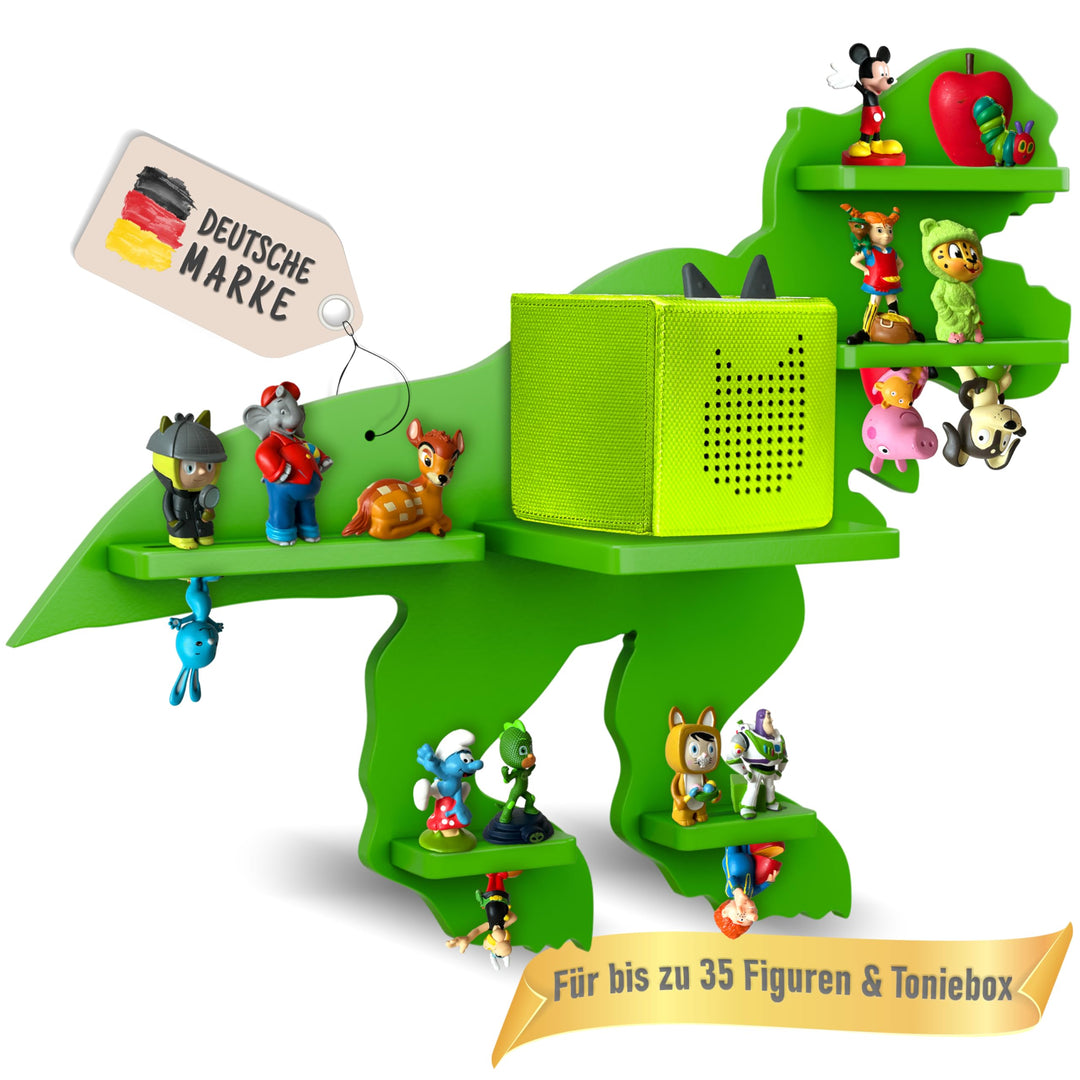 Tonie Regal Dino mit Platz für bis zu 35 Tonie Figuren, Toniebox & Ladestation I Magnetisches Tonieb