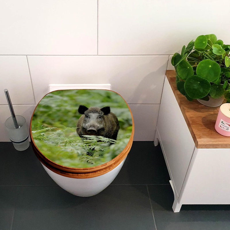 banjado® Design WC Sitz Bambus Absenkautomatik mit Motiv Wildschwein/Toilettendeckel mit Absenkautom