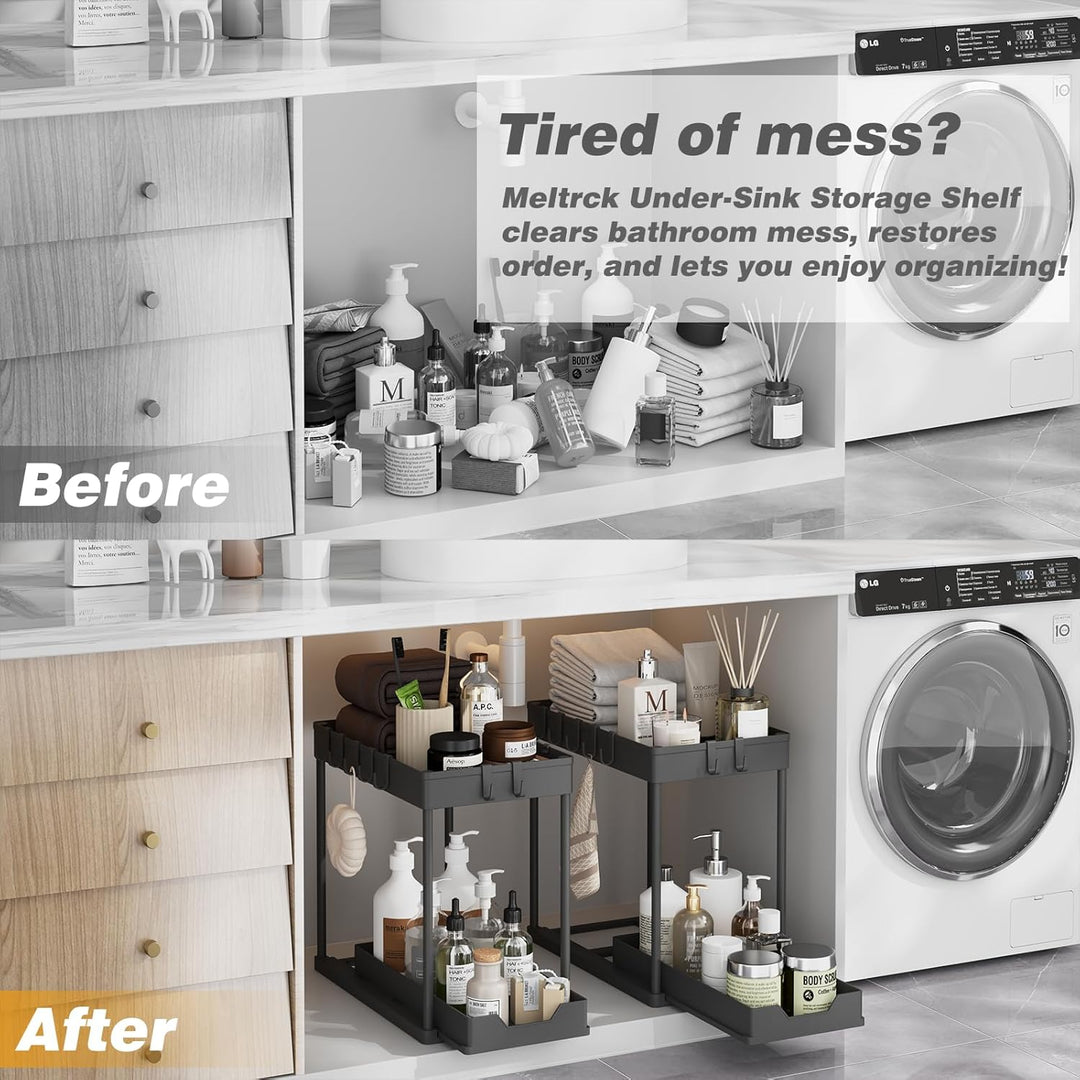 Meltrck Spülschrank Organizer - 2 Stück Unter Waschbecken Regal Organizer - Ausziehbares Lagerregal