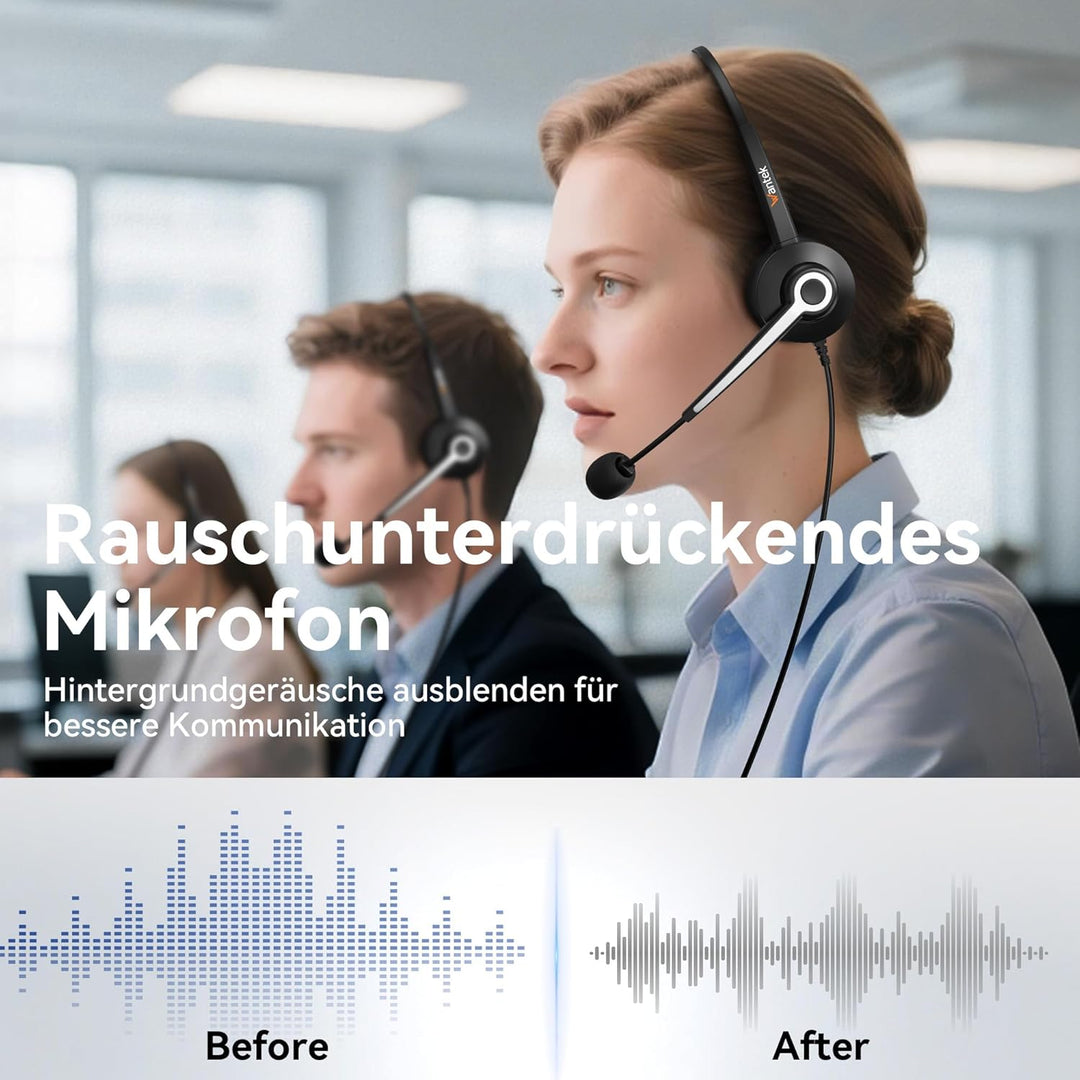 Wantek USB Headset mit Mikrofon für PC Laptop Büro, USB Stecker Typ-C Adapter Für Call Center Online