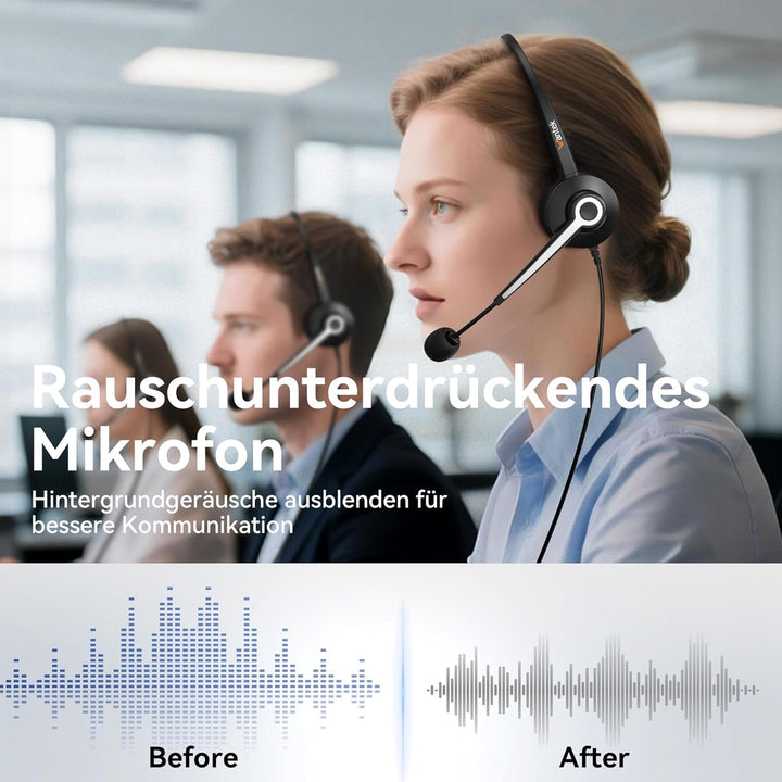 Wantek USB Headset mit Mikrofon für PC Laptop Büro, USB Stecker Typ-C Adapter Für Call Center Online