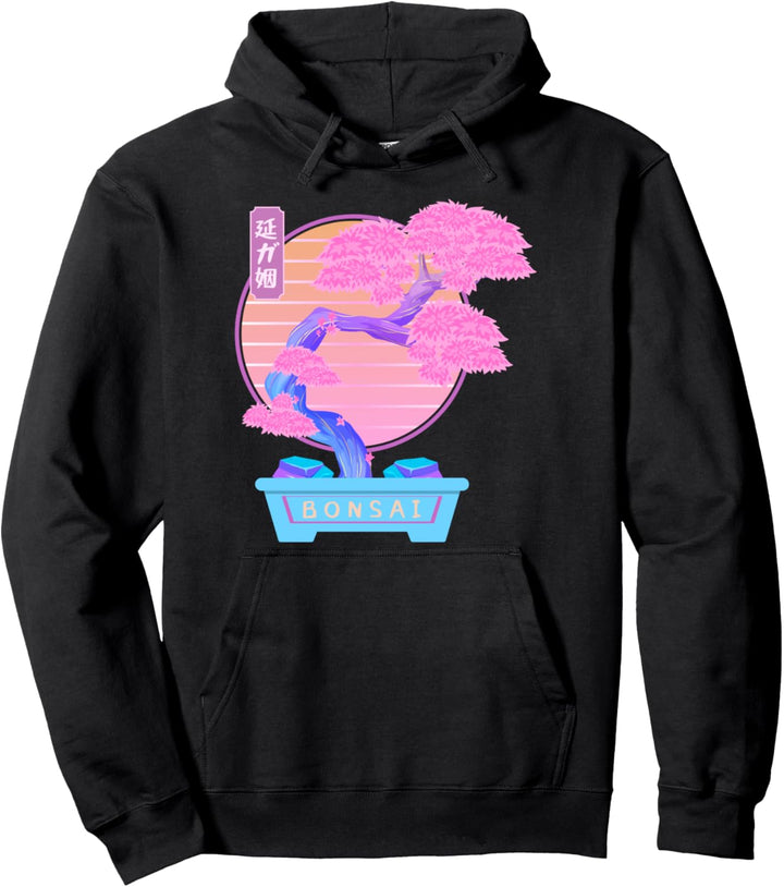 Bonsai Tree Aesthetic Vaporwave Retrowave Style Streetwear Pullover Hoodie
