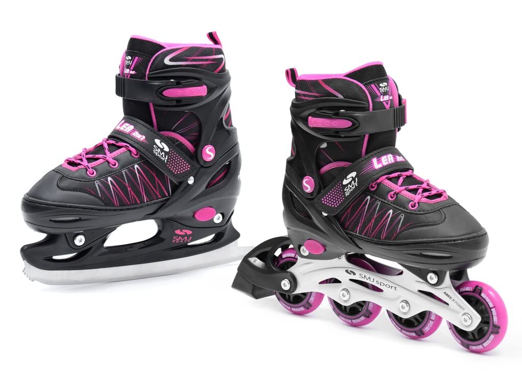 SMJ sport Kinder Mädchen 2IN1 Inlineskates Schlittschuhe Verstellbar Inliner ABEC7 LEA 26-29, 26-29