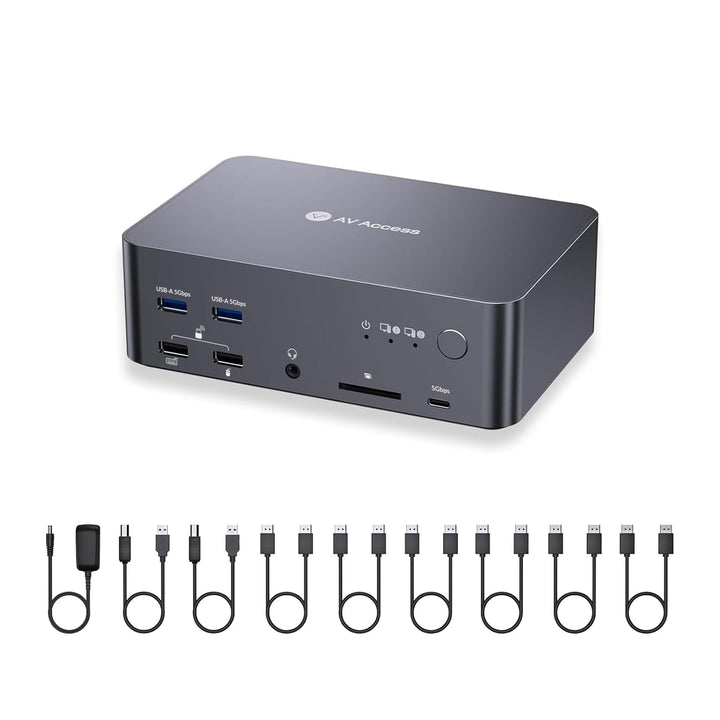 AV Access KVM Switch Docking Station 8K DisplayPort für 2 PC & Computer 3 Monitore, DisplayPort 2.0,