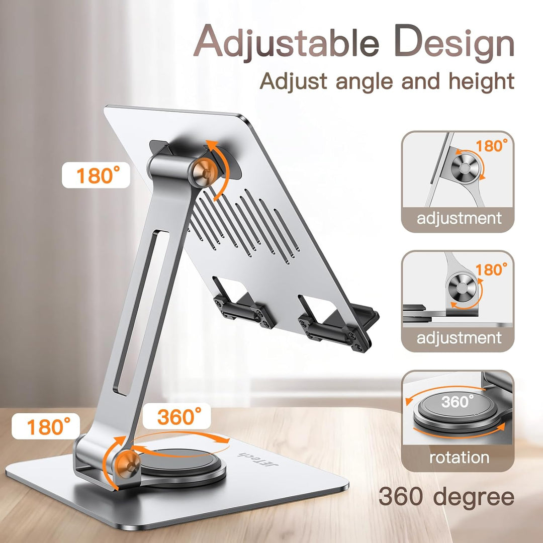 JETech Tablet Ständer, Einstellbare Drehlager Desktop Halter mit 360 Grad Drehbarem Fuss, Faltbare H