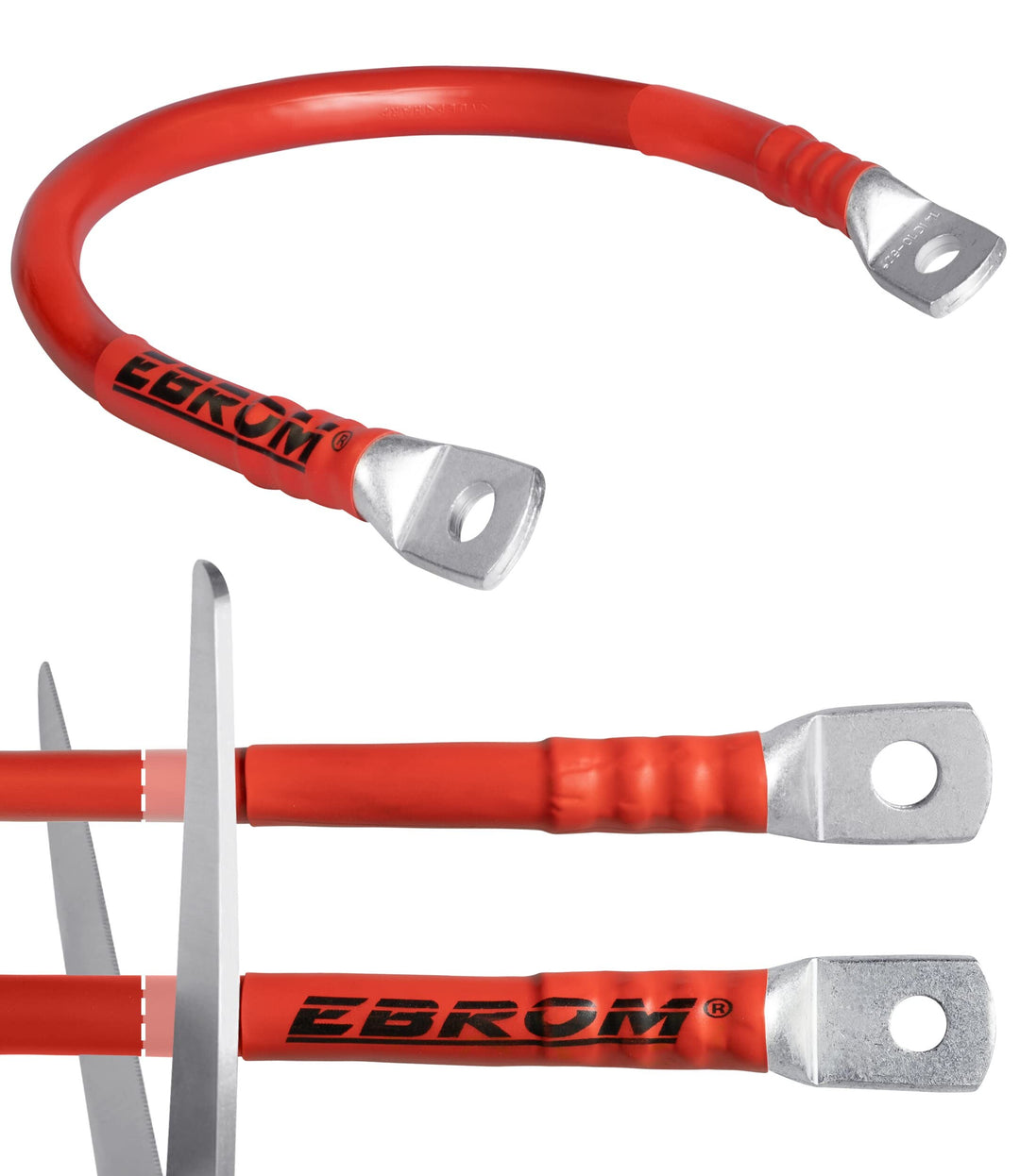 EBROM Batteriekabel PLUS Kabel ROT 12V/24V/36V/48V, 35 mm² Vollkupfer, von 30 cm bis 10 m, Ringösen