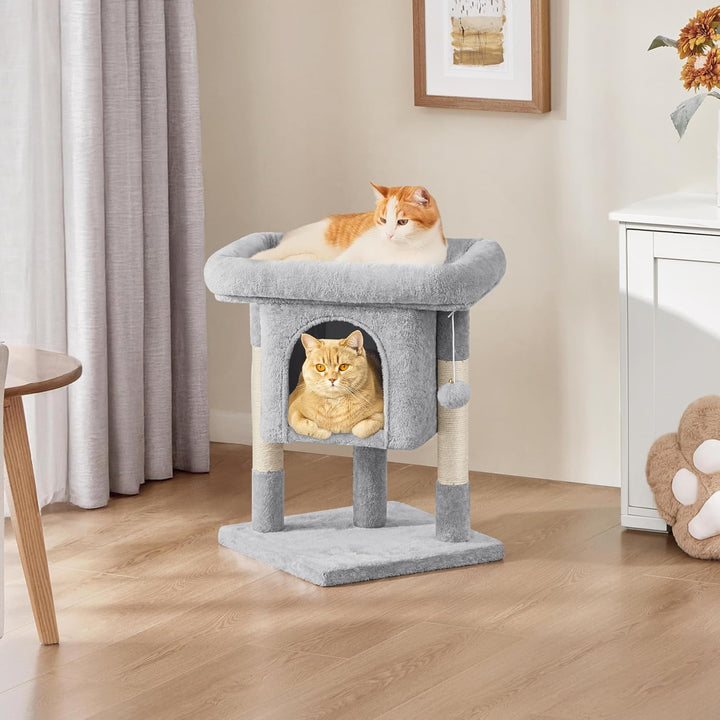 Yaheetech Kratzbaum Katzenbaum Stabiler Kletterbaum, mit Sisalstämmen Plüsch Höhle, Höhe 60 cm, Hell