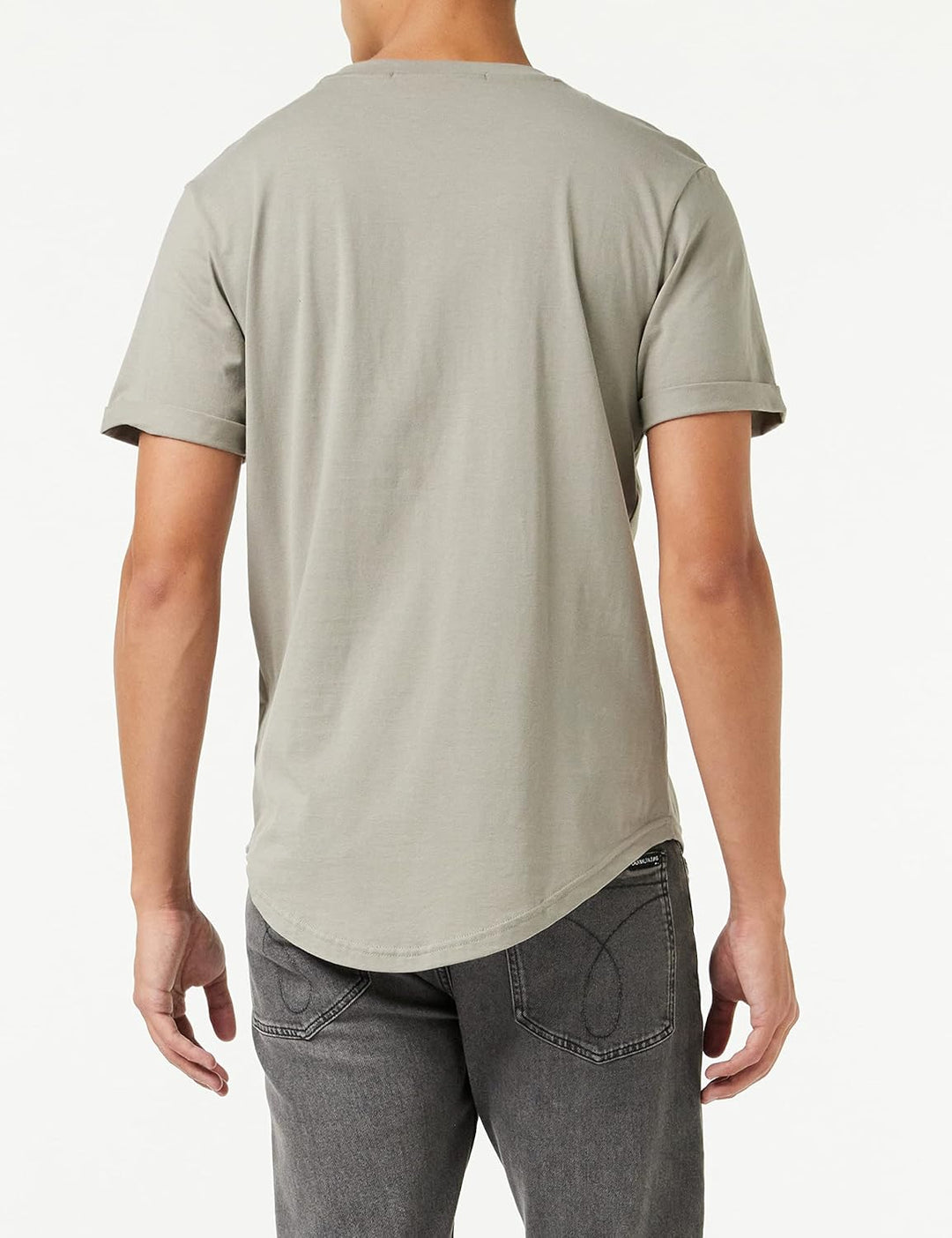 Calvin Klein Jeans Herren Badge Turn Up Sleeve Kurzarm Strickoberteile, Grau (Elephant Skin)