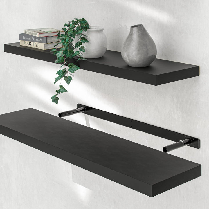 Casaria® Wandregal Holz Schwarz Regal mit Halterung 15kg Tragkraft Hängeregal Küche Wohnzimmer Flur