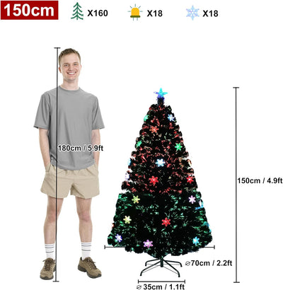 Aufun Weihnachtsbaum Künstlicher 150 cm mit LED Glasfaser und Schneeflocken Weihnachtsdeko Christbau