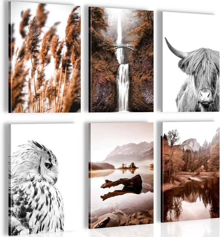 Novart Wandbilder Set - KOMPLETT AUFHÄNGFERTIG - Made in Germany - Moderne Bilder Natur Berge See Wo