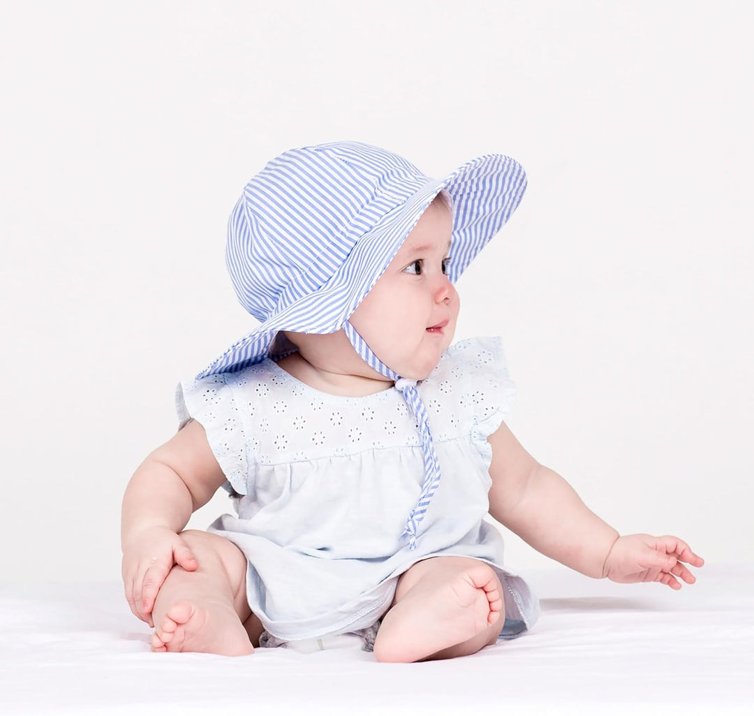 Jan & Jul Grow-with-Me Baumwoll-Flapper Sonnenhut für Babys und Kinder 0-6 Monate Blau gestreift, 0-