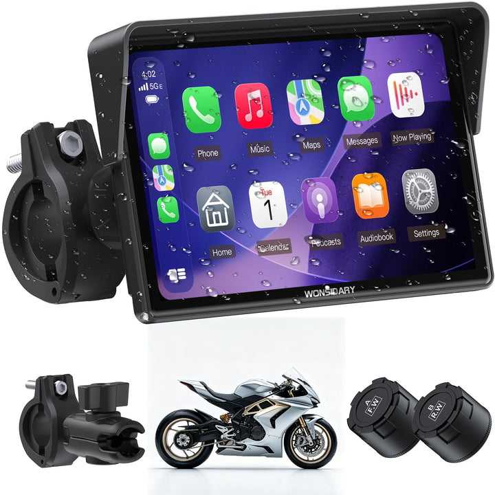 W522TPMS 5 Zoll Motorrad CarPlay Display mit TPMS &amp; Android Auto | Motorrad Navi Display mit IP67 Wa