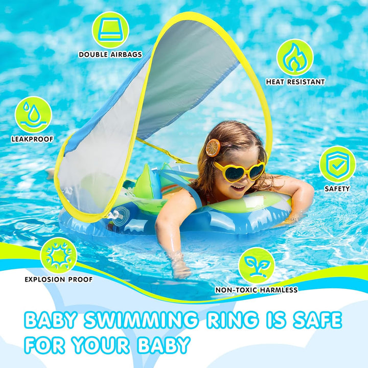 Schwimmring Baby mit abnehmbarem Sonnenschutz Mit Glocke Baby Float Schwimmsitz Kinderbecken Schwimm