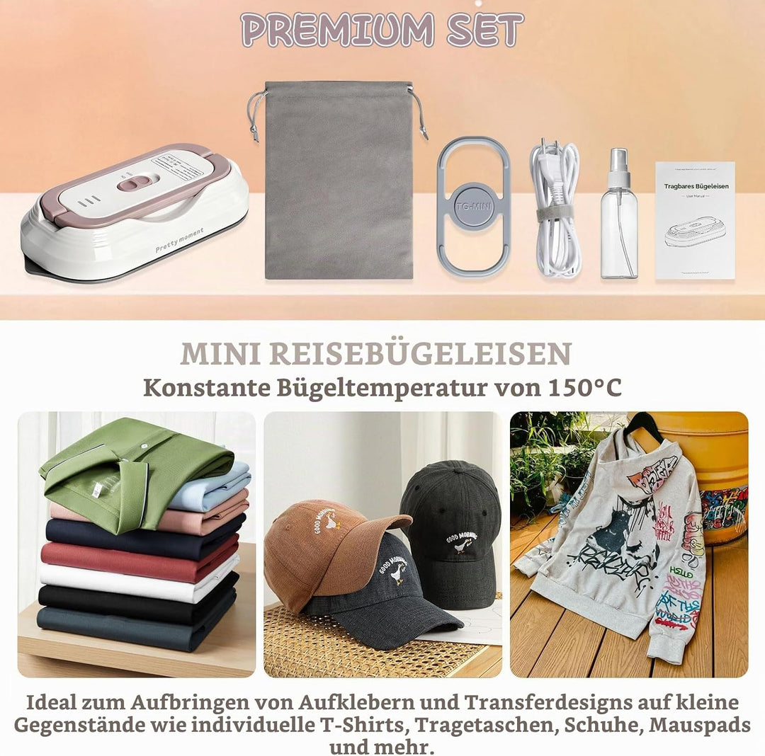 Mini Tragbares Reisebügeleisen mit Universalspannung 100-240V, Klein Bügeleisen Handgerät Kein Dampf
