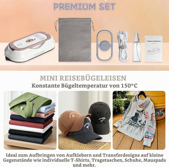 Mini Tragbares Reisebügeleisen mit Universalspannung 100-240V, Klein Bügeleisen Handgerät Kein Dampf