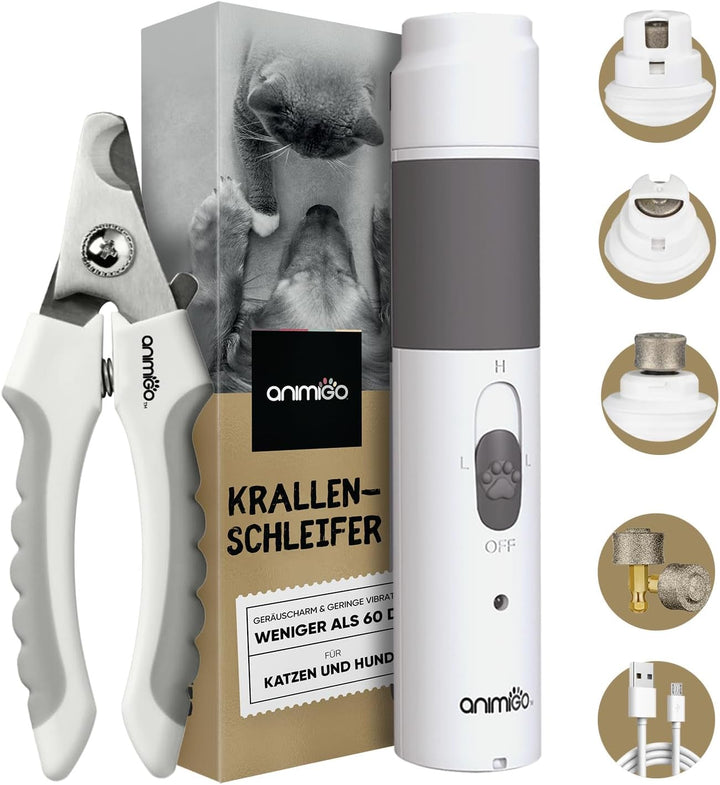 animigo Krallenschleifer für Hunde & Katzen - Motor mit 2 Geschwindigkeiten & USB Anschluss - Sehr L