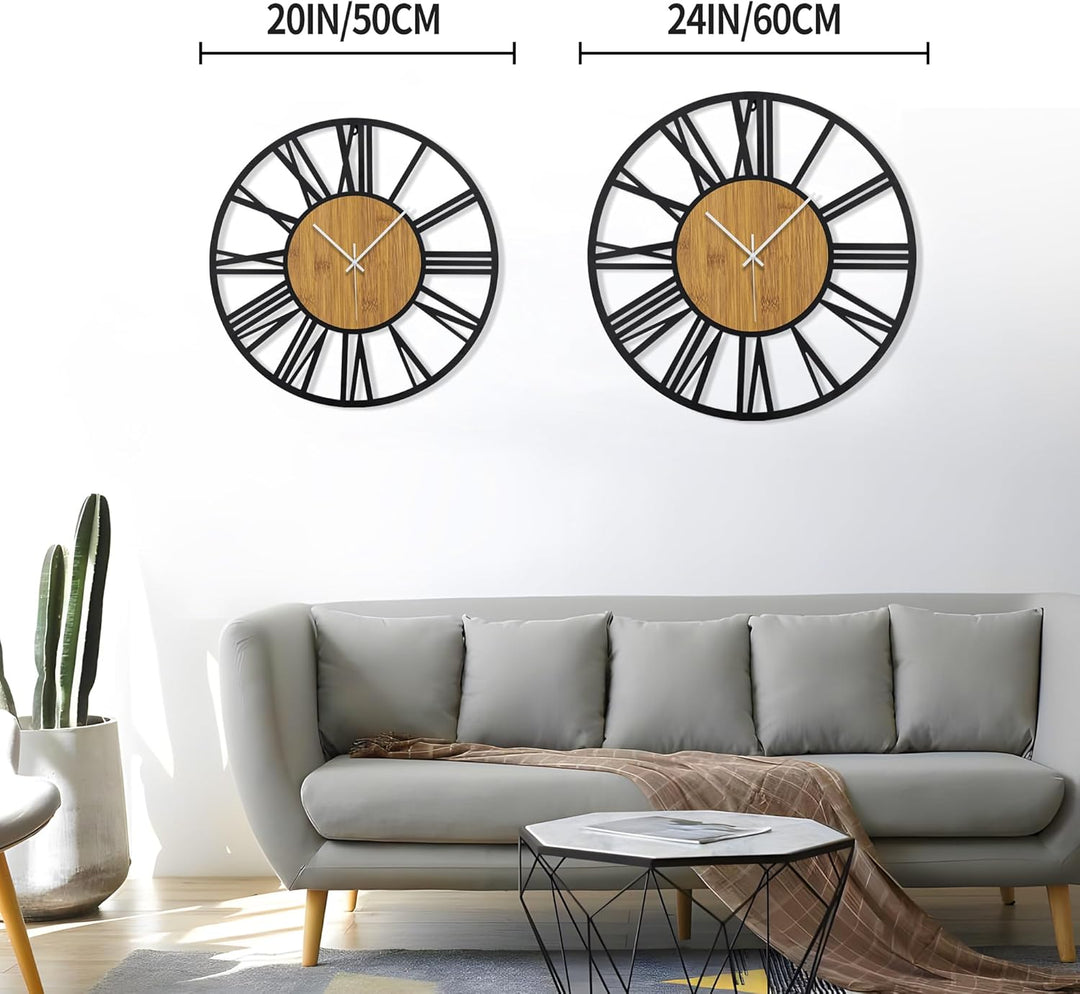 50 cm runde Holz-Wanduhr schwarz für Wohnzimmer-Dekoration, Vintage-Stil, römische Ziffern, geräusch