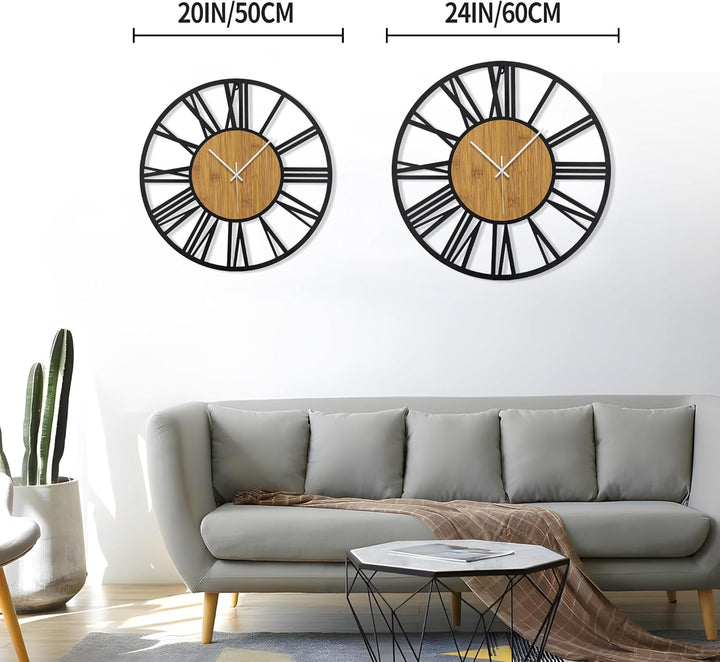 50 cm runde Holz-Wanduhr schwarz für Wohnzimmer-Dekoration, Vintage-Stil, römische Ziffern, geräusch