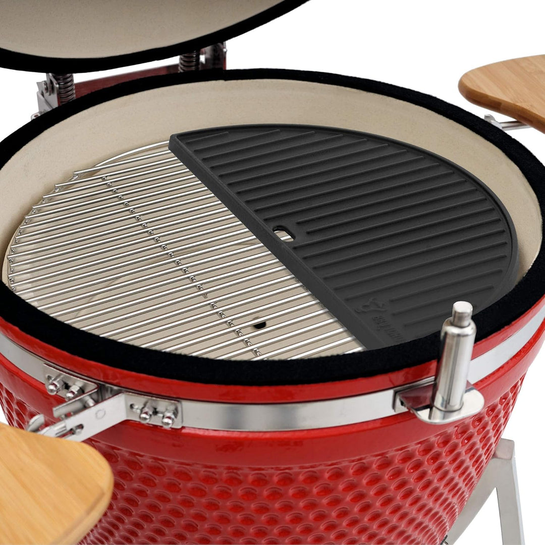 BBQ-Toro Gusseisen Grillplatte für Kamado Keramikgrill (Ø 52 cm) | Wendeplatte, emailliert | halbrun