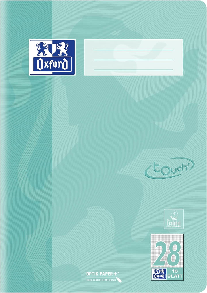 Oxford Schulheft A4 Touch, 16 Blatt, Lineatur 28, kariert, pastell grün, 15 Stück, Lineatur 28