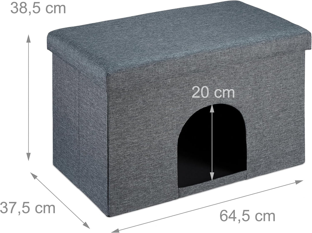 Relaxdays Katzenhöhle mit Sitzauflage, Faltbarer Sitzhocker, Versteck für Katzen & Hunde, HxBxT: 38,