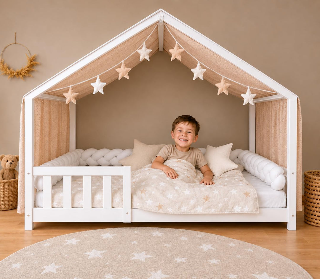 YellowNest Hausbett Himmel - 100% Baumwolle - Betthimmel Hausbett aus Musselin für Bett 70x140 cm &amp;