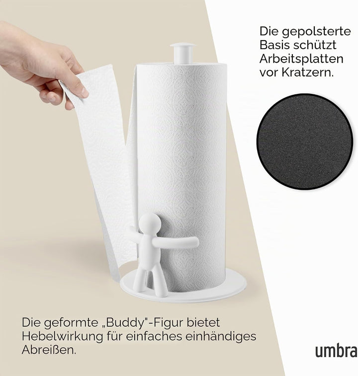 Umbra Buddy Küchenrollenhalter Weiss stehend, Zewa Rollenhalter und Papierrollenhalter für Küchentüc