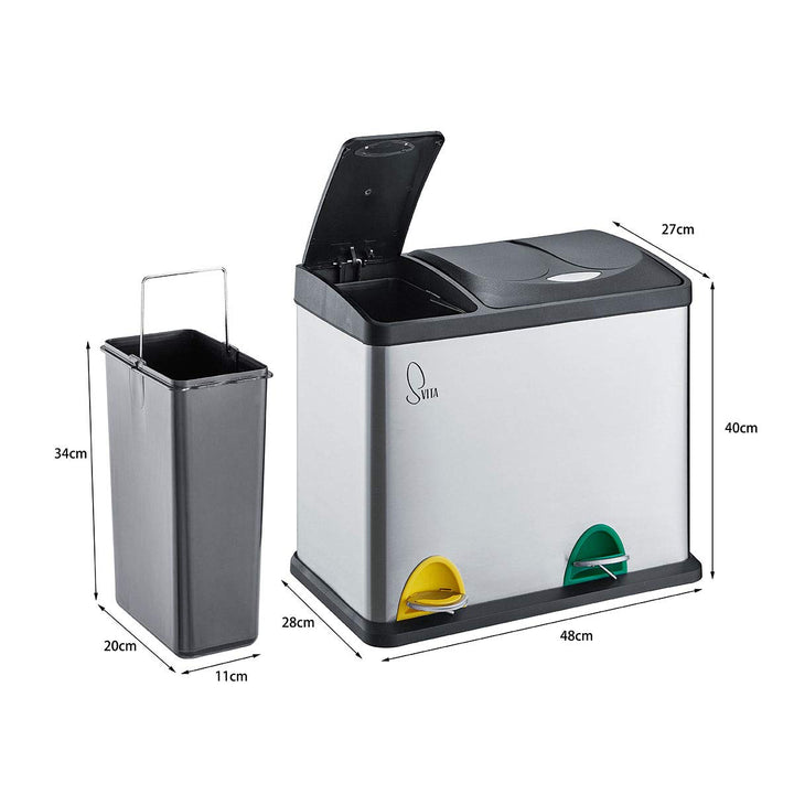 SVITA TC2Combo26 Edelstahl Küchen-Eimer 26Liter Silber 8L+18L kombiniert doppelt Abfalleimer 2er-Mül