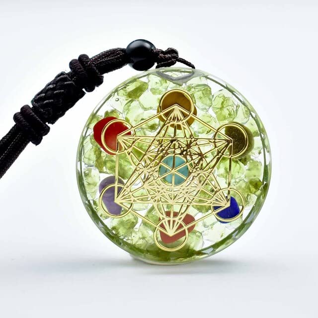 DYFUHO Orgone Metatron Cube Merkaba Anhänger Halskette, Om Kristalle Steine Orgonitanhänger, Orgonit