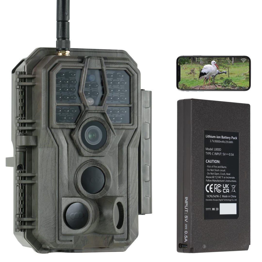 GardePro E8P Wildkamera WLAN, Wiederaufladbare 8000mAh Batterie, 64MP 1296P, Wildtierkamera mit bewe