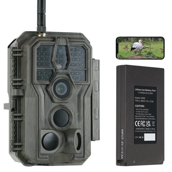GardePro E8P Wildkamera WLAN, Wiederaufladbare 8000mAh Batterie, 64MP 1296P, Wildtierkamera mit bewe