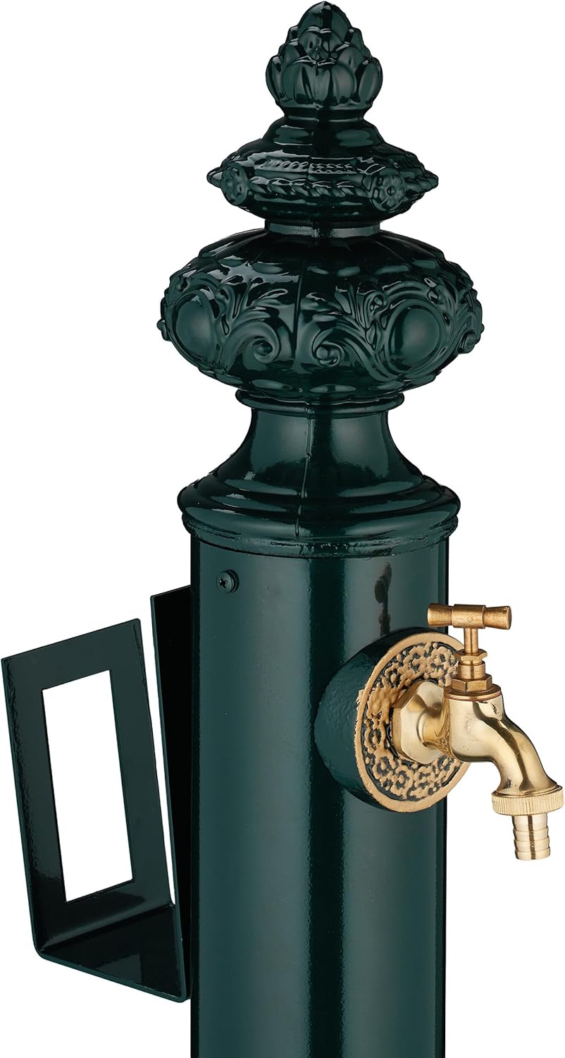 Relaxdays Standbrunnen antik, Wasserhahn & Becken, HxBxT: 87x26x43 cm, Wasserzapfsäule mit Schlauchh