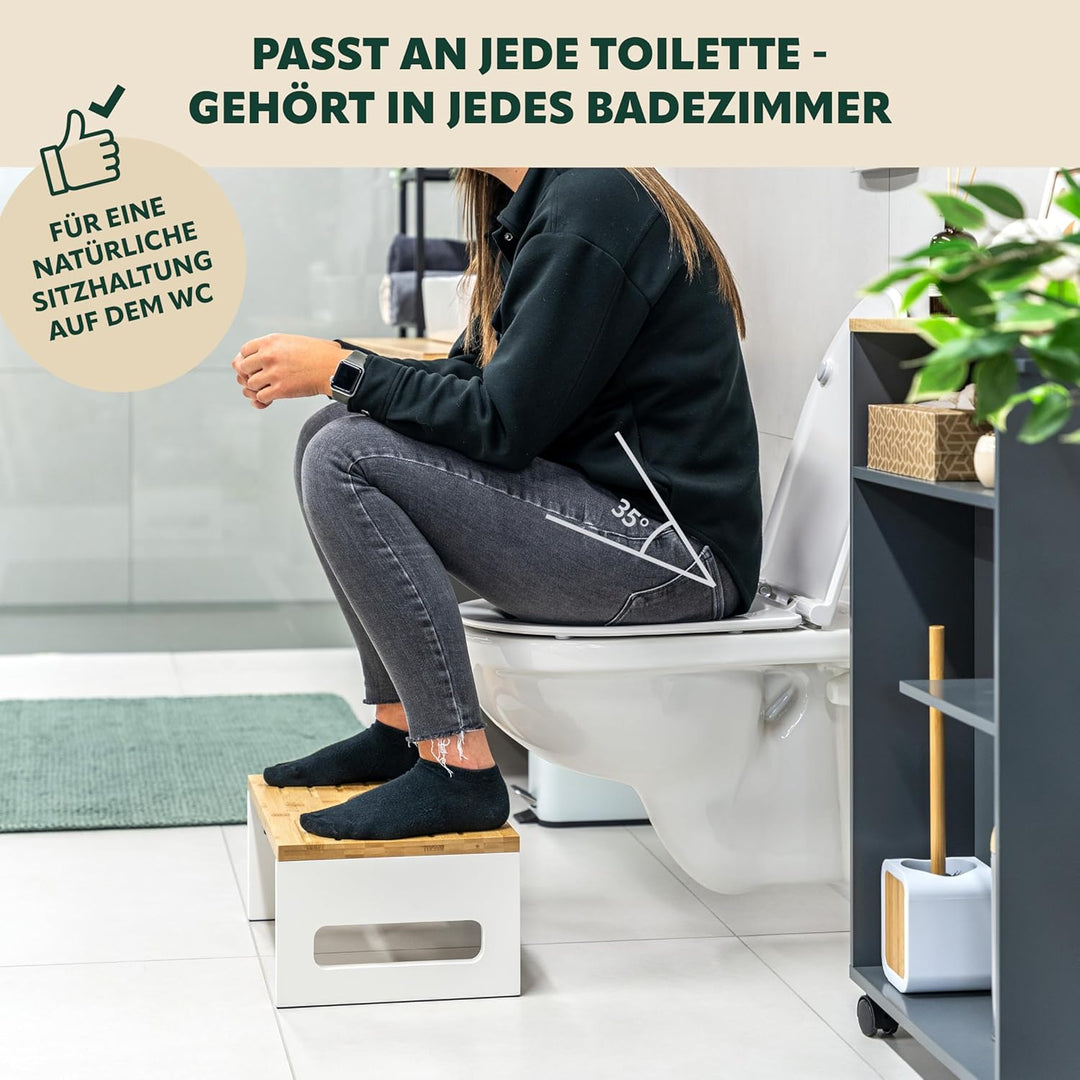 eluno Toilettenhocker, Fussbank aus Bambus mit Anti-Rutsch-Pads, platzsparend zusammenklappbar, Stab