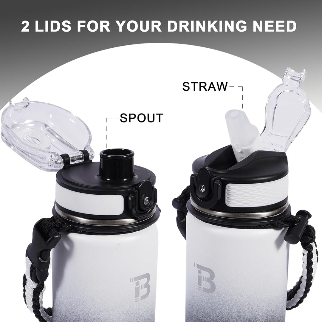 TOPBADE 700ml Edelstahl Trinkflasche Sport mit 2 Deckel (Strohhalm/no Strohhalm), 0.7L BPA-Frei Ausl