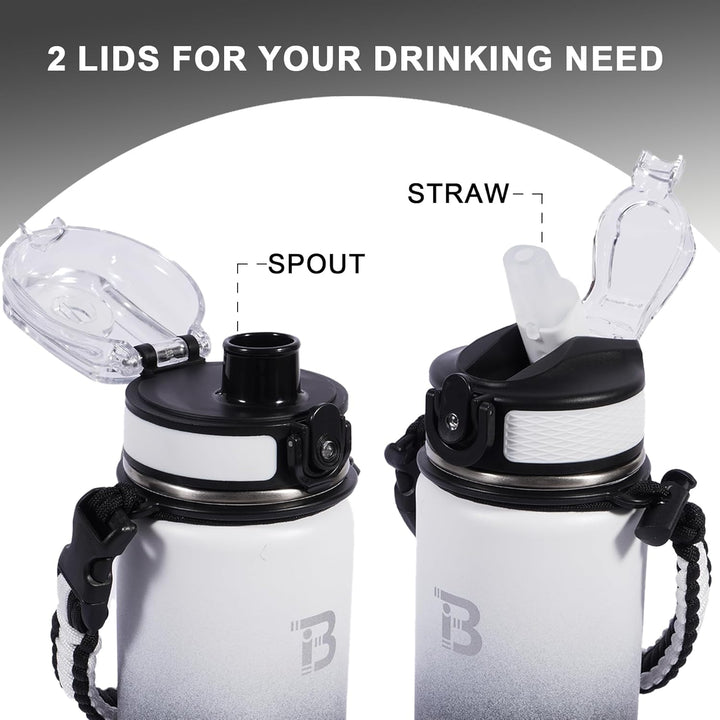 TOPBADE 700ml Edelstahl Trinkflasche Sport mit 2 Deckel (Strohhalm/no Strohhalm), 0.7L BPA-Frei Ausl