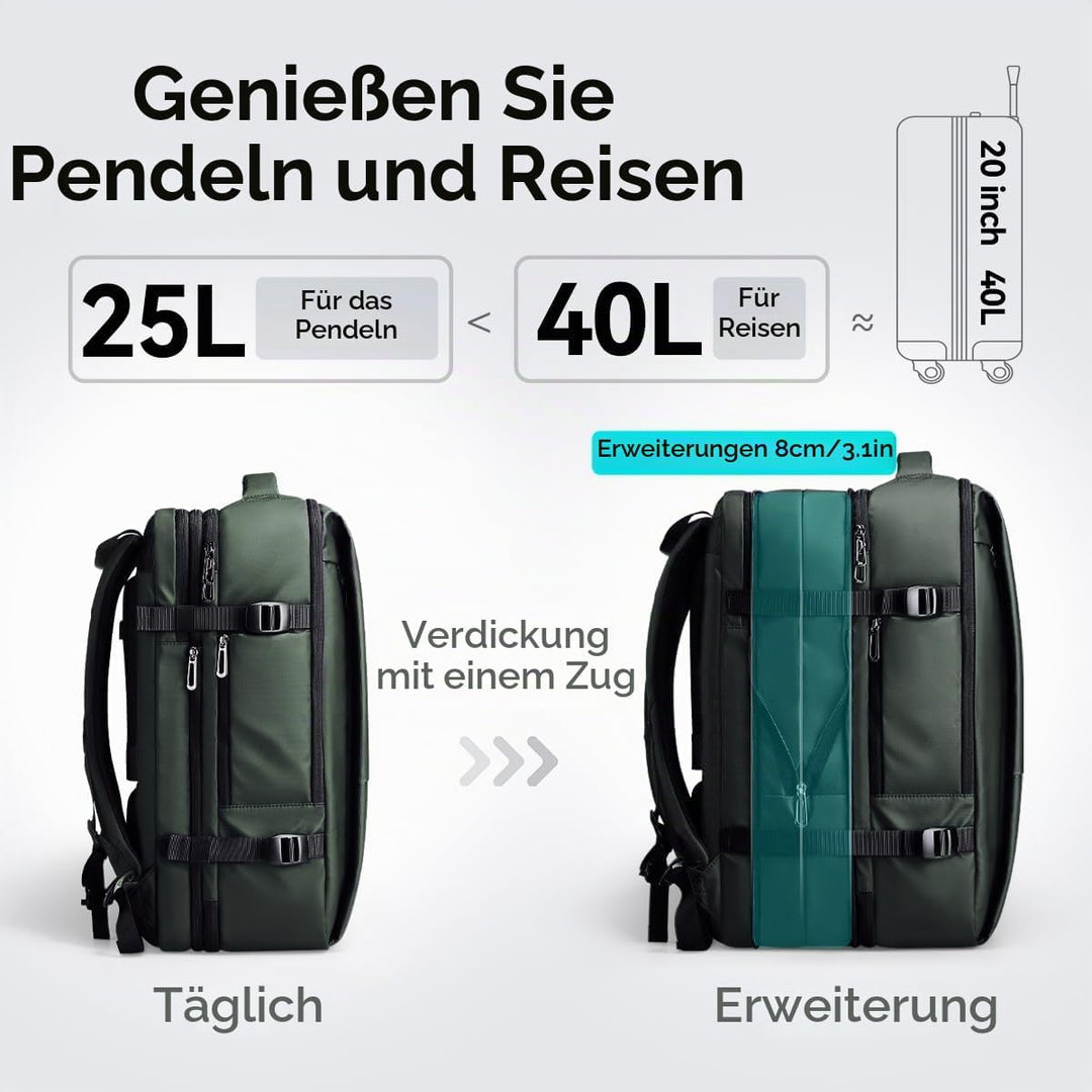 MARK RYDEN 30-45L Geschäftsreiserucksack, Erweiterte Umhängetasche, multifunktionaler Nass- und Troc
