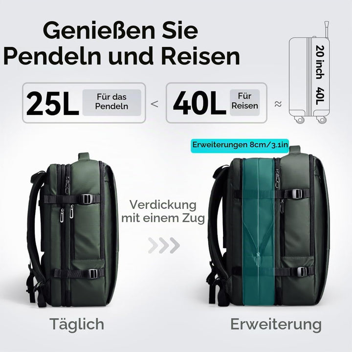 MARK RYDEN 30-45L Geschäftsreiserucksack, Erweiterte Umhängetasche, multifunktionaler Nass- und Troc