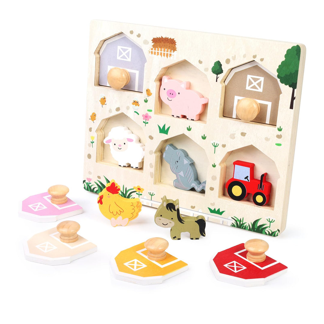 Nabance Holzpuzzle ab 1 Jahr Bauernhof Tier Puzzles Steckpuzzle Holz ab 1 2 3 Jahr Lernspielzeug Hol